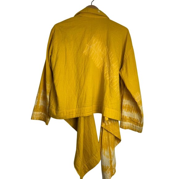 VTG ISSEY MIYAKE Scarf Tie-dye Long-sleeve shirt Small Cotton YLW/All-over patte - Picture 6 of 16